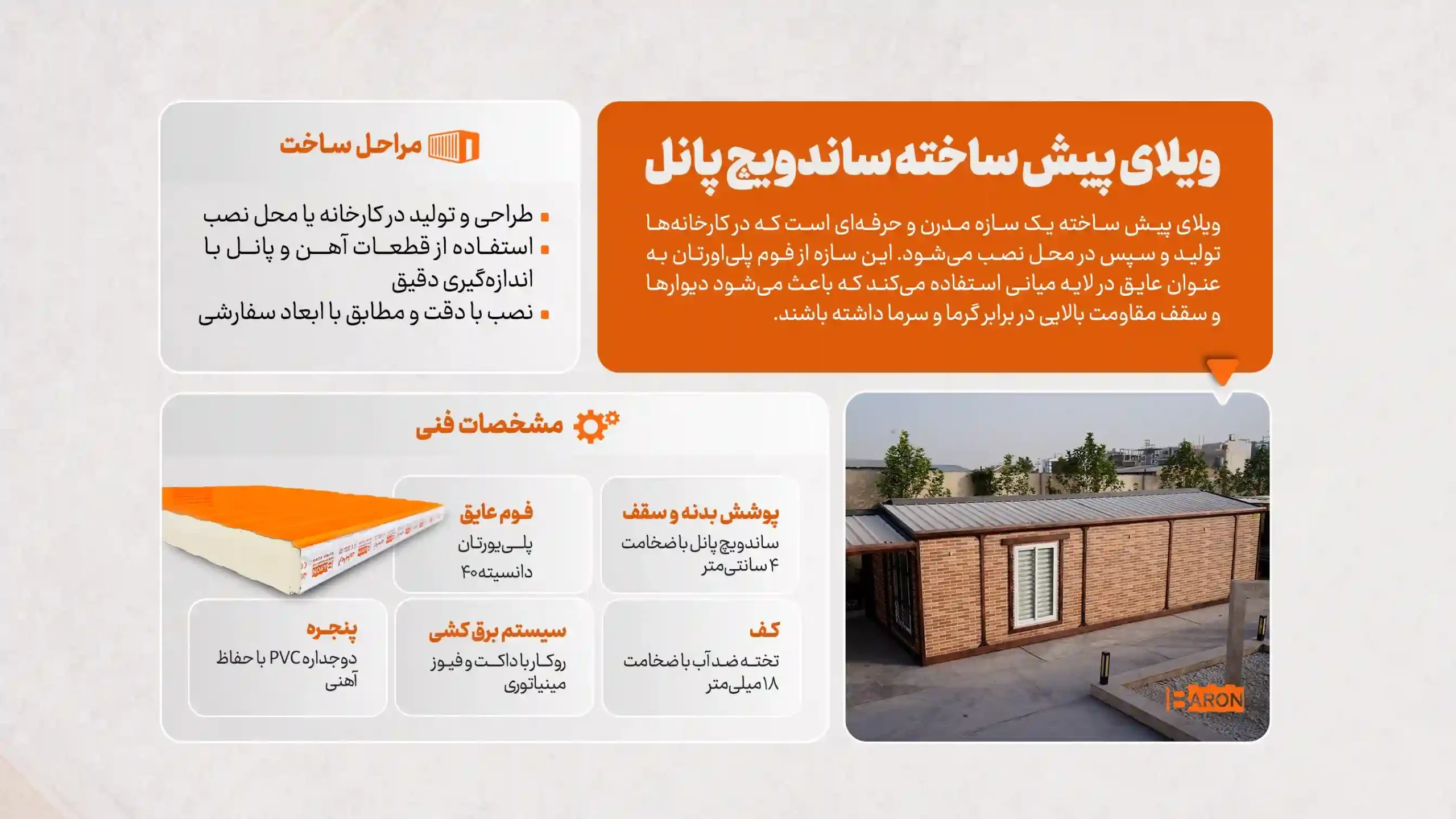 ویلا پیش ساخته ساندویچ پانل با عایق حرارتی و ساخت سریع
