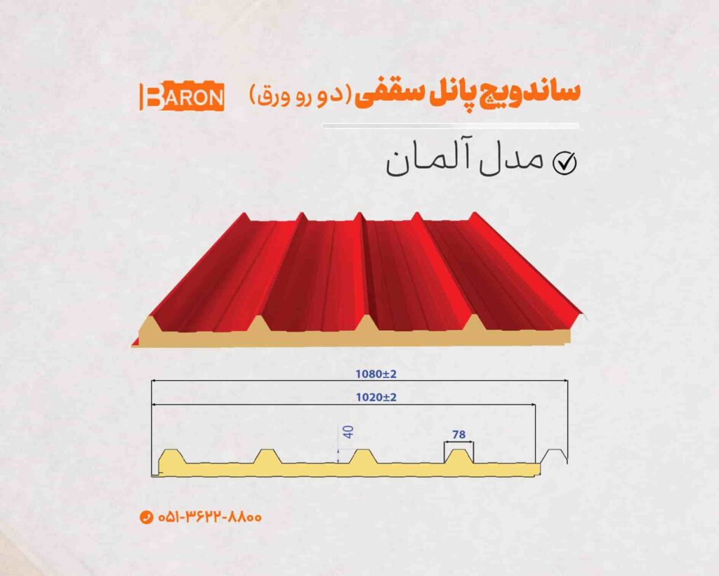 مشخصات فنی ساندویچ پانل شادولاین دو رو ورق مدل آلمان - آریا بارون