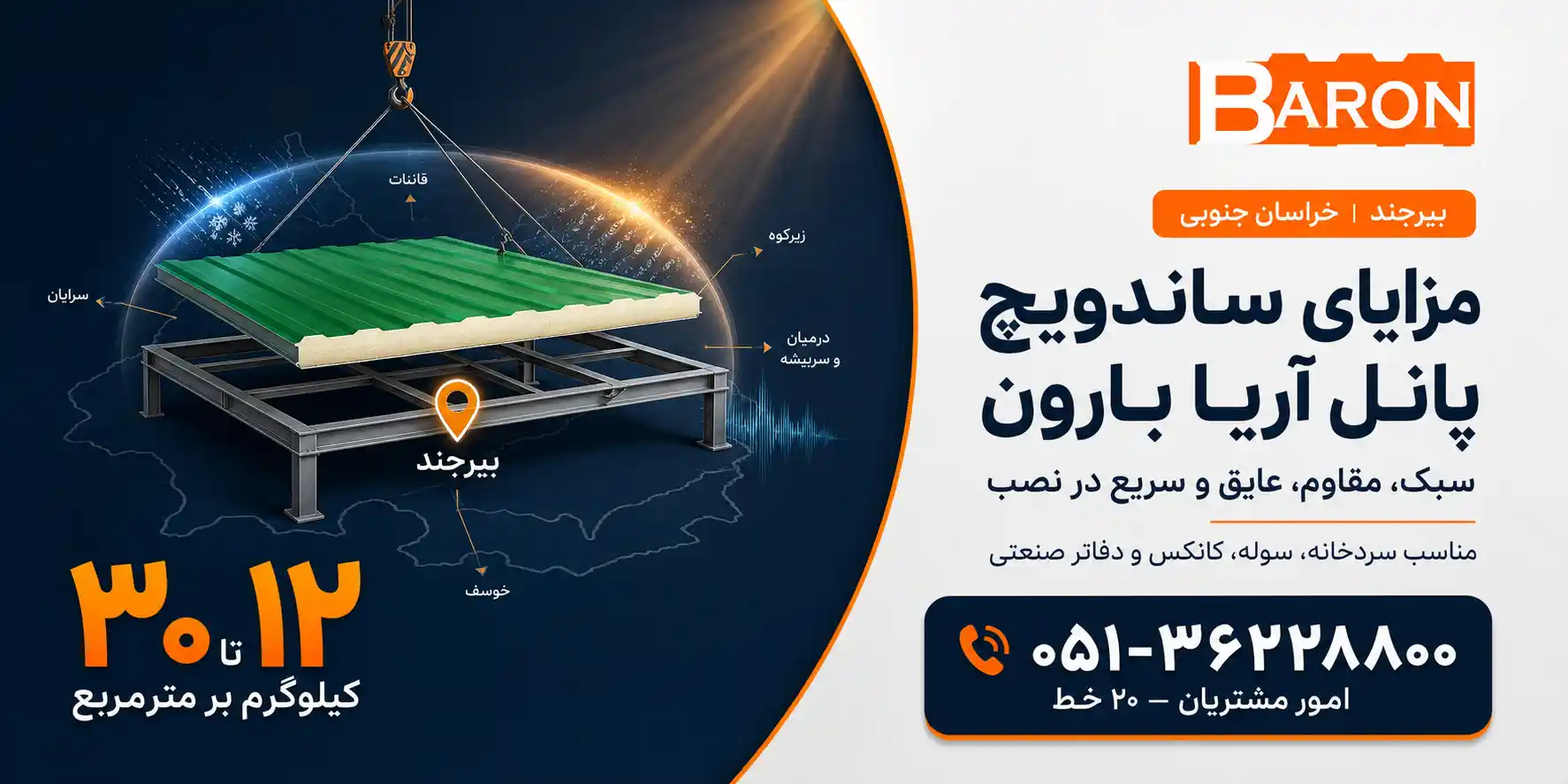ویژگیها و مزایای پنل ساندویچی آریا بارون