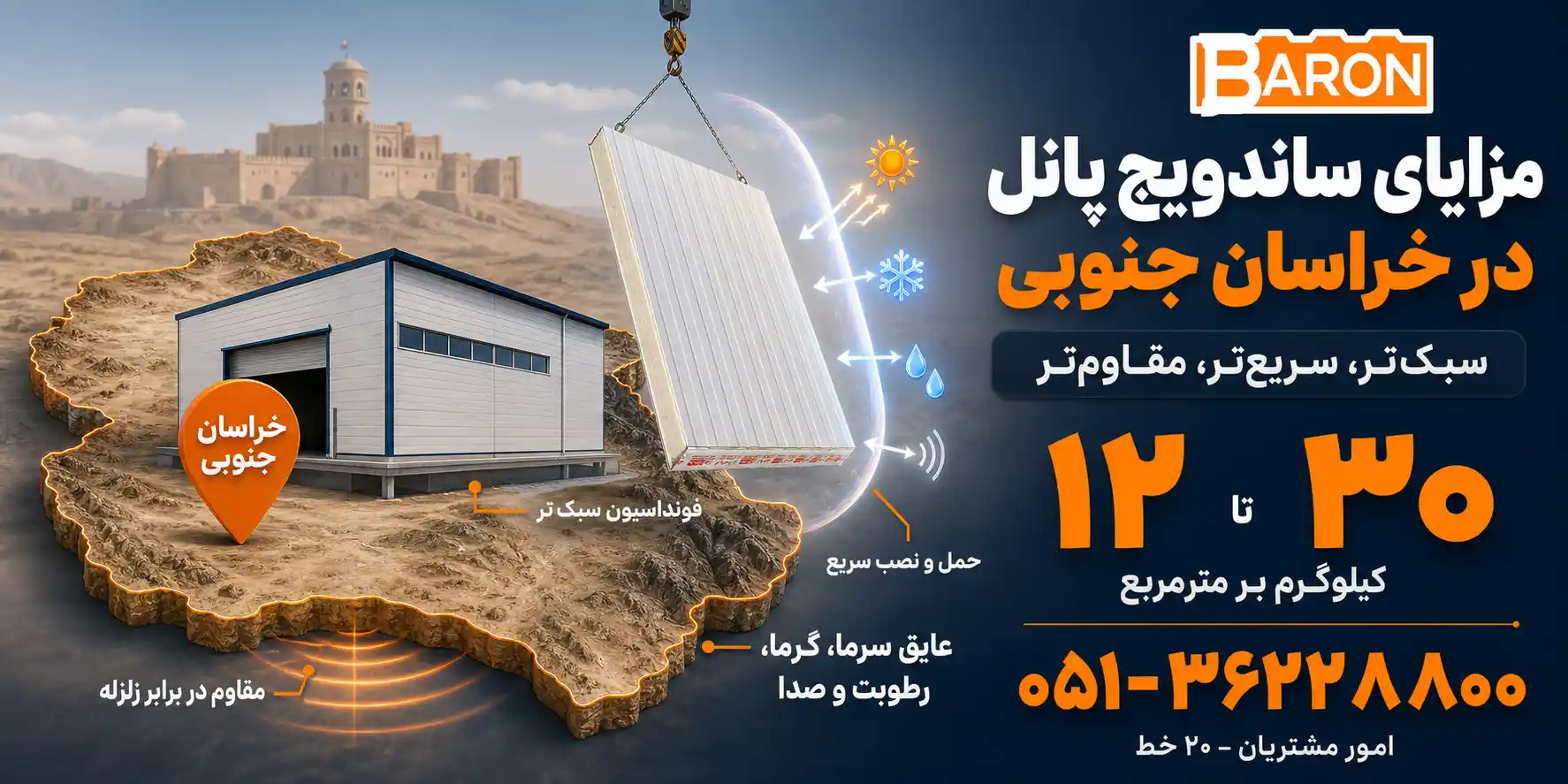 ویژگی‌ها و مزایای پنل ساندویچی آریا بارون