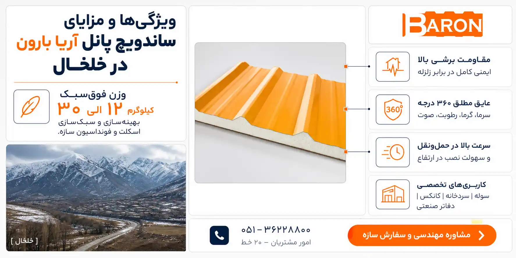 بررسی ویژگیها و مزایای فنی پنلهای ساندویچی آریا بارون