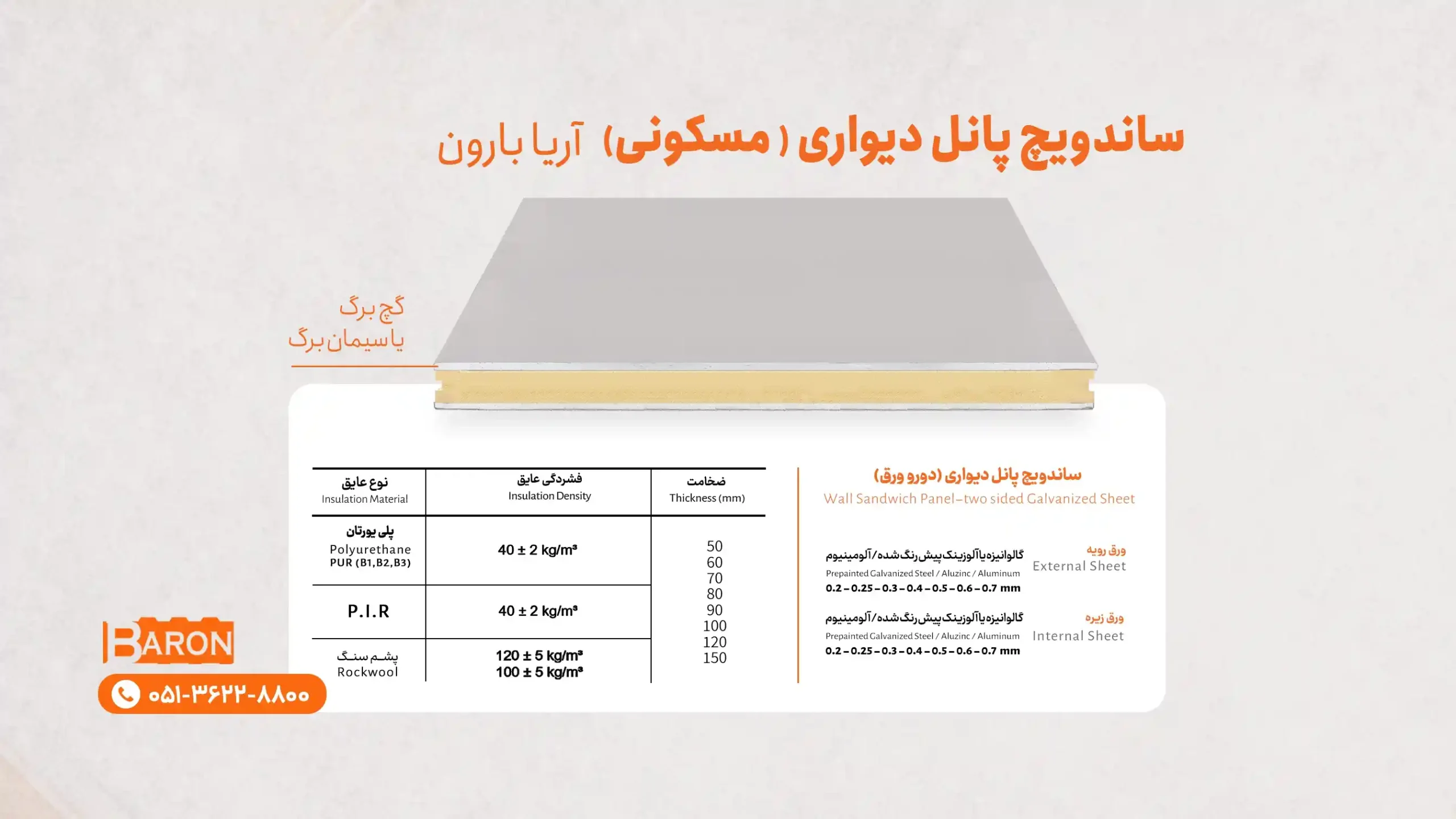 ساندویچ پانل دیواری مسکونی آریا بارون