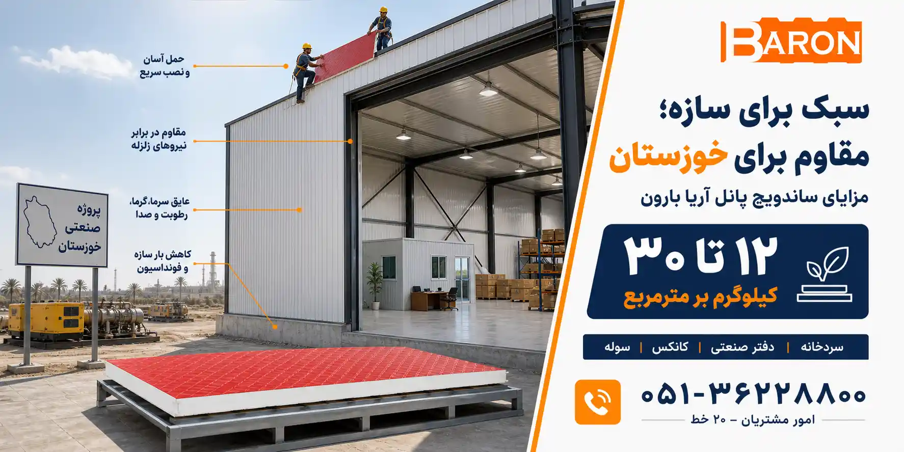 ویژگی‌ها و مزایای پنل ساندویچی آریا بارون 